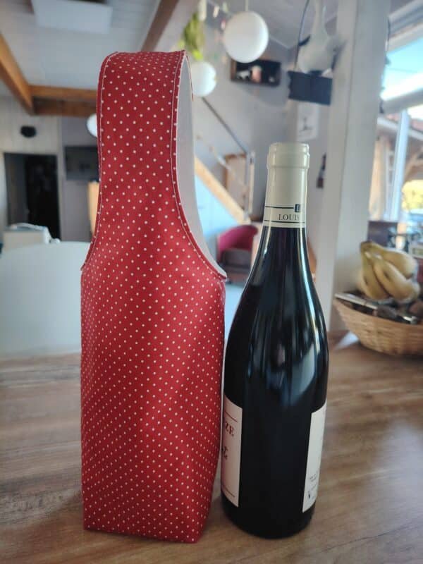 Porte bouteille couleur rouge pois blancs vin