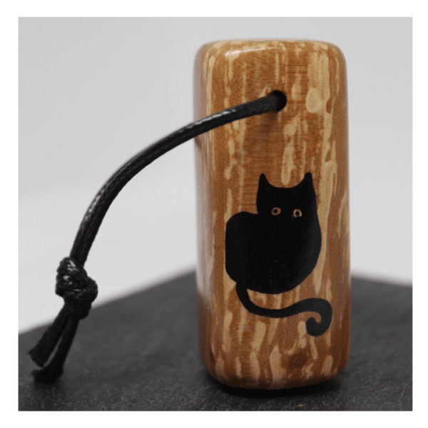 Décapsuleur d'appoint (avec une vis) en bois avec un motif de chat noir