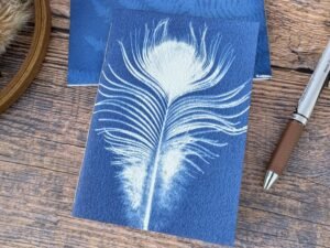 Couverture carnet cyanotype plume de paon - les paillettes by Pepite